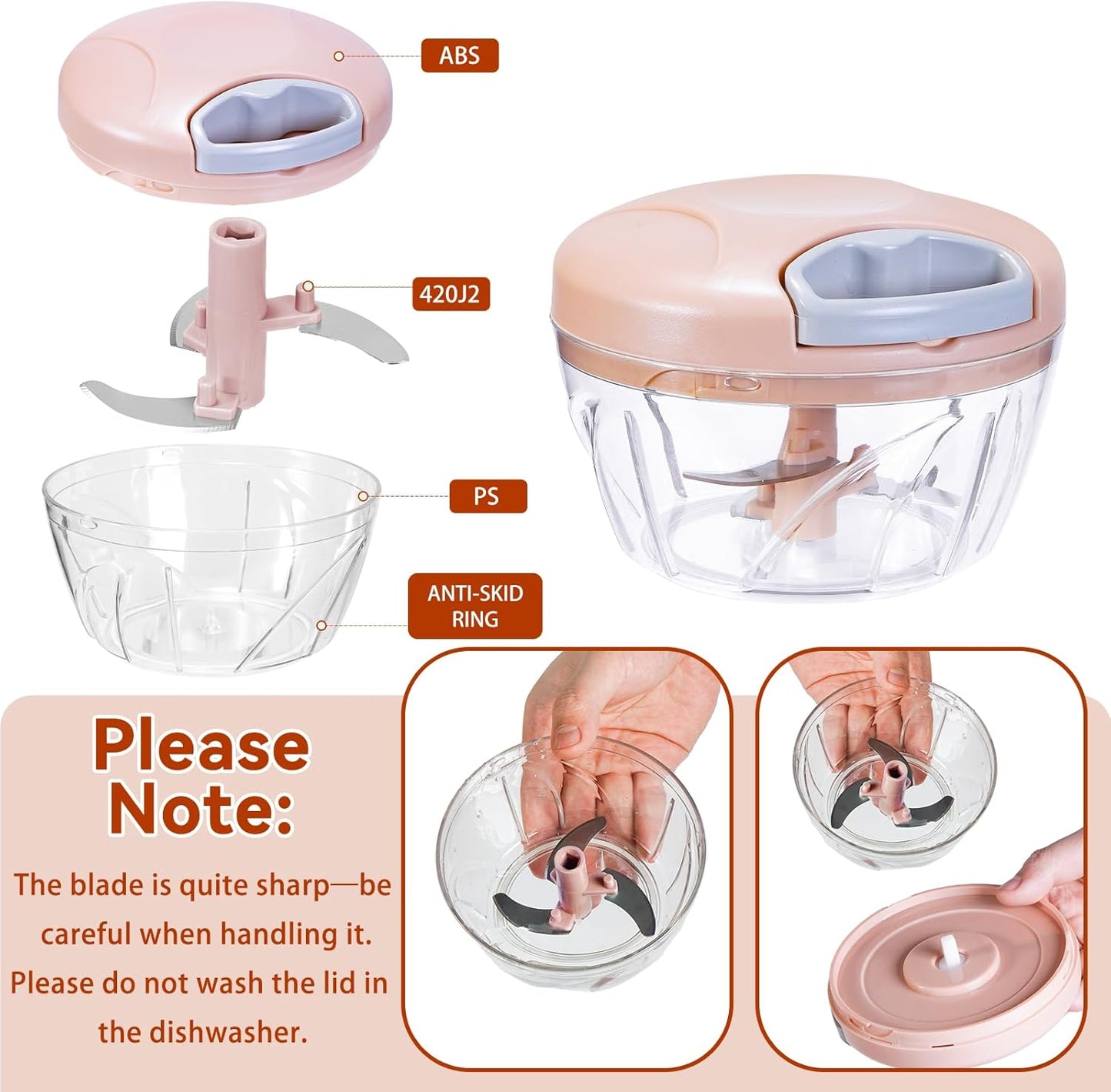 Manual Food Processor Vegetable Chopper,‌ Portable Hand Pull String Garlic Mincer Onion Cutter for Veggies, Suitable for Vegetables, Ginger, Garlic, Fruits, Onion, Potato, Salad (Green 500 ml)