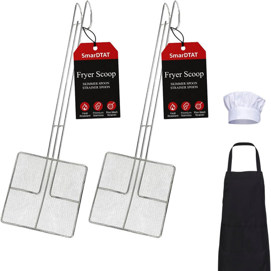 2PCS - Kitchen Spider Fryer Scoop Fry Skimmer Fryer Skimmer (2 spoons + 1 apron + 1 chef's hat)