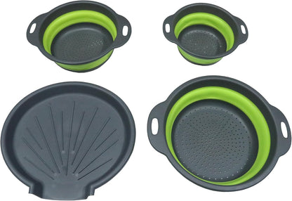 Sink diversion Collapsible Colanders (3 Pack Set) Food Strainers with Over-Sink Water Draining Base for Pasta Fruits and Vegetables(3 Sizes, 3QT, 4QT and 5 Quart) (Blue)