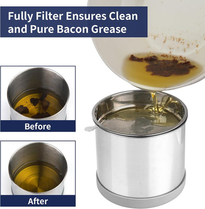 1.2L Bacon Grease Container with Fine Mesh Strainer