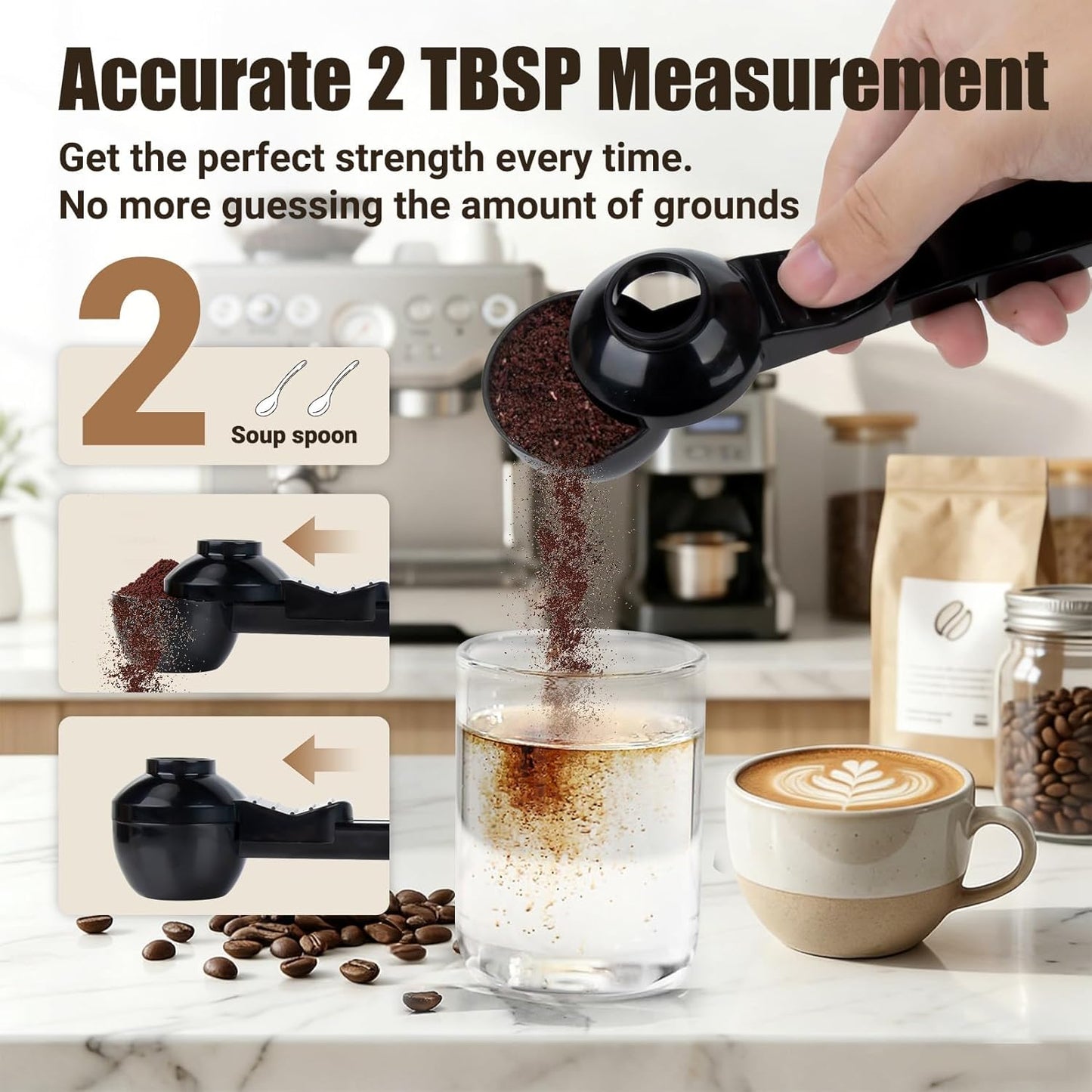 2pcs 2TBSP Coffee Scoop with Funnel, Funnel Design Prevents Spills | Multi Purpose Reusable K Cup Refillable Pods Use for ground coffee protein powder tea espresso cocoa and baking ingredients