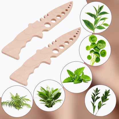 2Pcs Wooden Herbs Leaf Stripper, Wooden Herb Stripper Herb Leaves Cutter for Cooking Gifts Kitchen Cooking Appliances Wooden Herb Peeler with Holes for Cilantro Rosemary Basil Thyme Sage