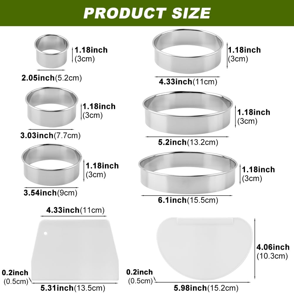 Round Cookie Cutter Set, 6 Pc, 2-6 in, Stainless Steel | 6 round cutters, 1.2 in deep, for cookies, biscuits, donuts and fondant; includes 2 dough scrapers