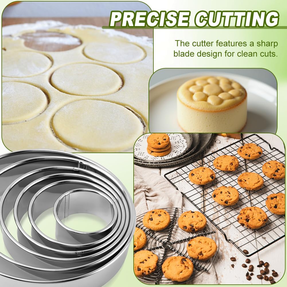 Round Cookie Cutter Set, 6 Pc, 2-6 in, Stainless Steel | 6 round cutters, 1.2 in deep, for cookies, biscuits, donuts and fondant; includes 2 dough scrapers