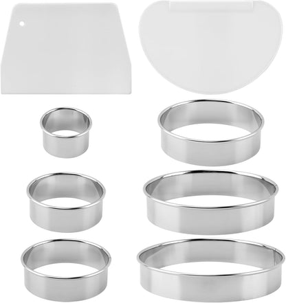 Round Cookie Cutter Set, 6 Pc, 2-6 in, Stainless Steel | 6 round cutters, 1.2 in deep, for cookies, biscuits, donuts and fondant; includes 2 dough scrapers