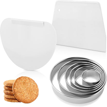 Round Cookie Cutter Set, 6 Pc, 2-6 in, Stainless Steel | 6 round cutters, 1.2 in deep, for cookies, biscuits, donuts and fondant; includes 2 dough scrapers