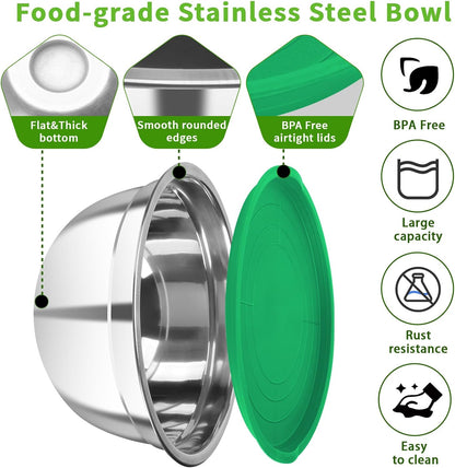 Stainless Steel Mixing Bowls with Color Lids, 7-Piece Set