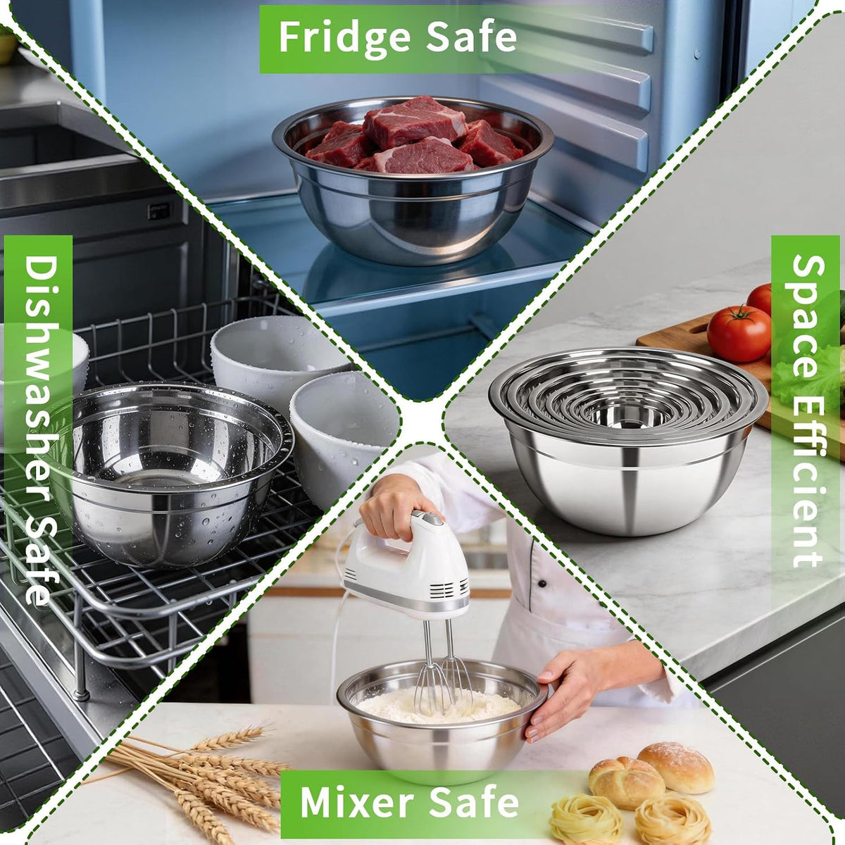 Stainless Steel Mixing Bowls with Color Lids, 7-Piece Set