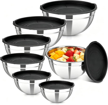 Stainless Steel Mixing Bowls with Color Lids, 7-Piece Set