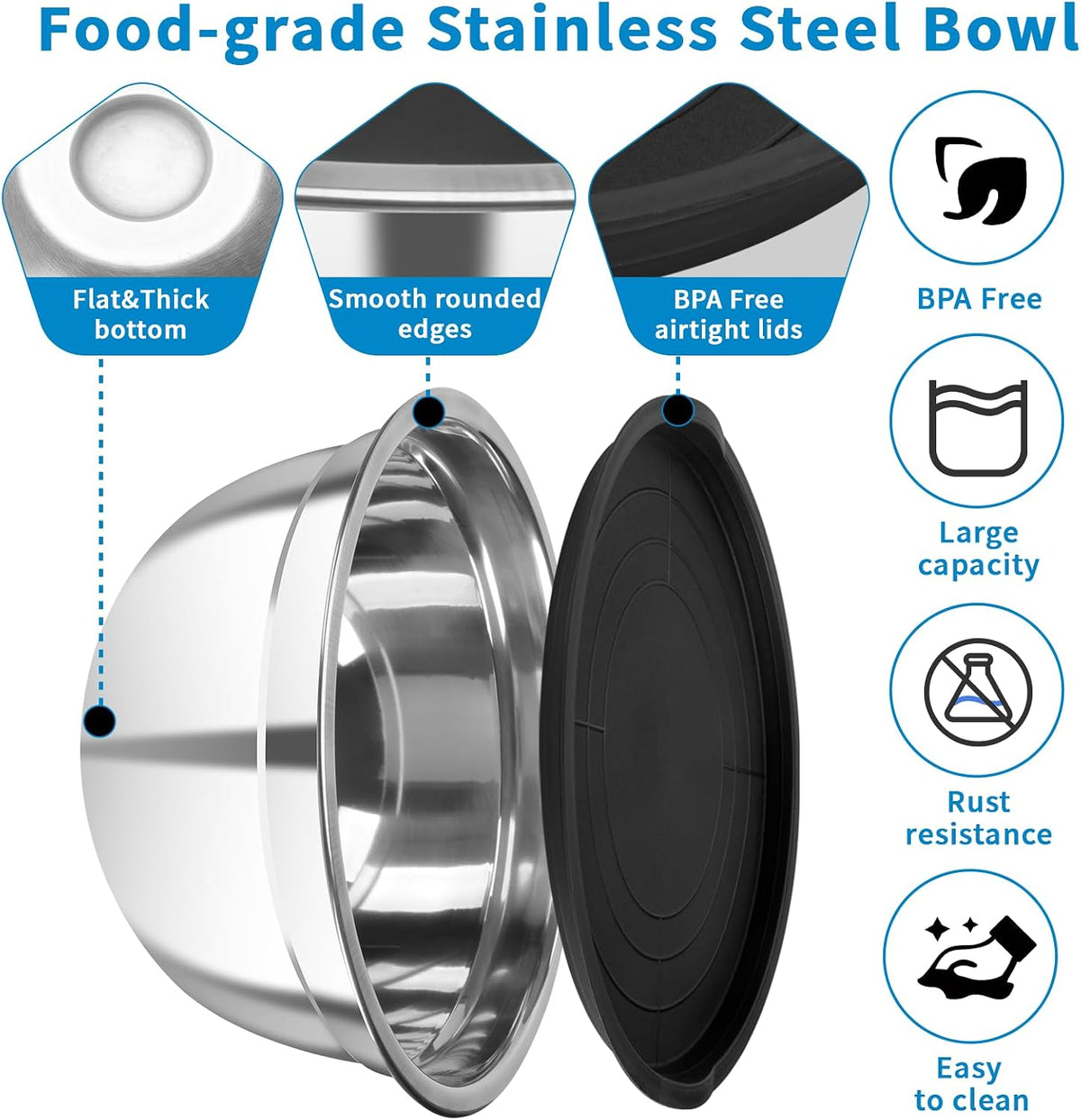 Stainless Steel Mixing Bowls with Color Lids, 7-Piece Set