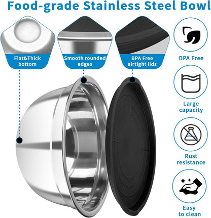 Stainless Steel Mixing Bowls with Color Lids, 7-Piece Set