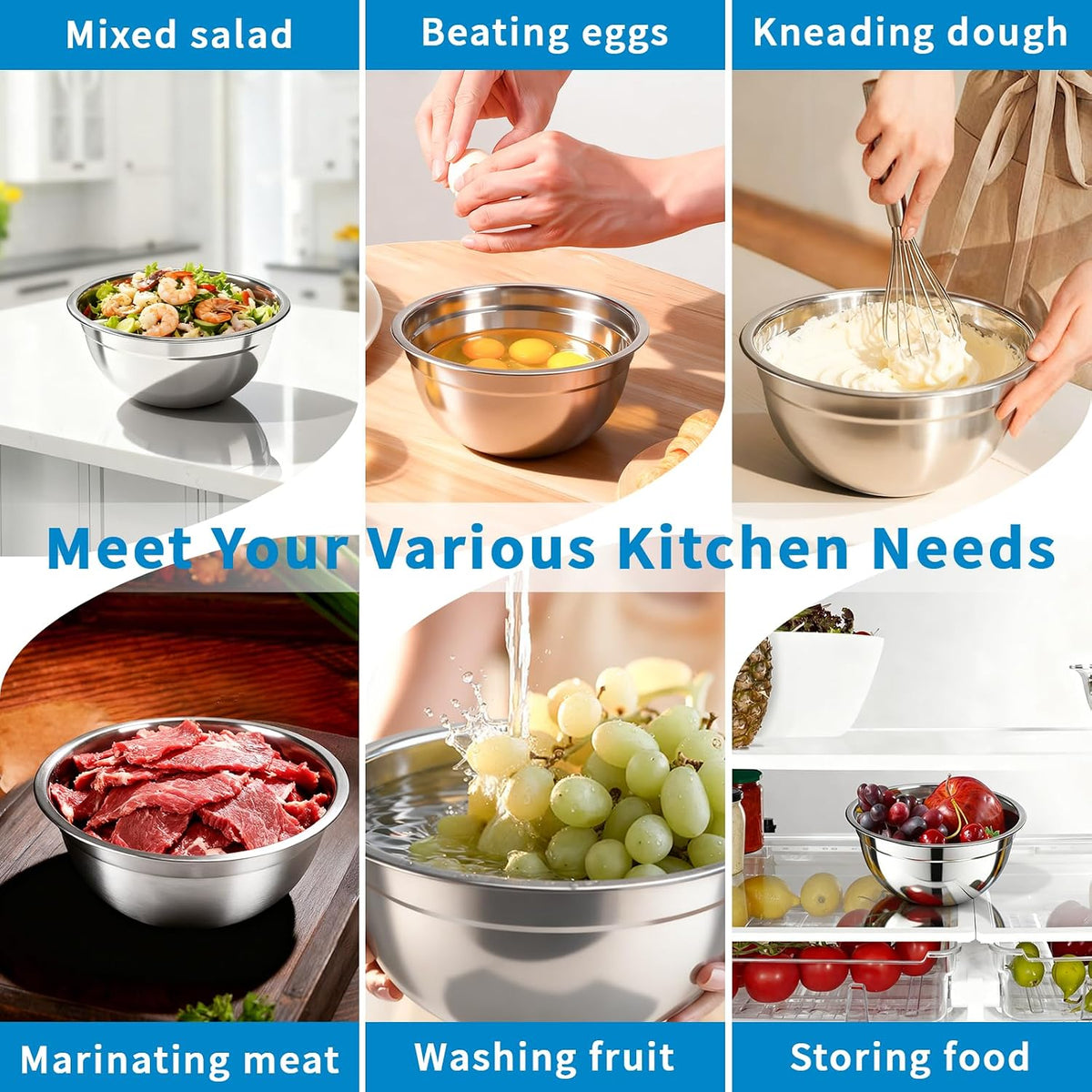 Stainless Steel Mixing Bowls with Color Lids, 7-Piece Set