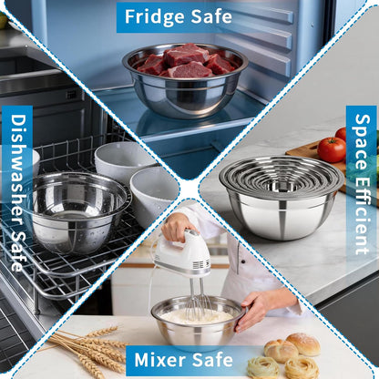 Stainless Steel Mixing Bowls with Color Lids, 7-Piece Set