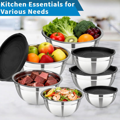 Stainless Steel Mixing Bowls with Color Lids, 7-Piece Set