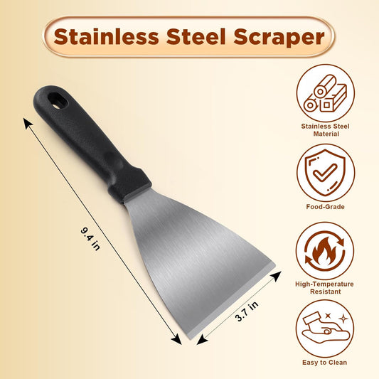 Griddle Scraper，Stainless Steel Grill Scraper,Slant Edge Metal Spatula for Teppanyaki Flat Top BBQ,Grill Cooking,Frying Steak Pork Chop Chicken Chop,Dishwasher Safe
