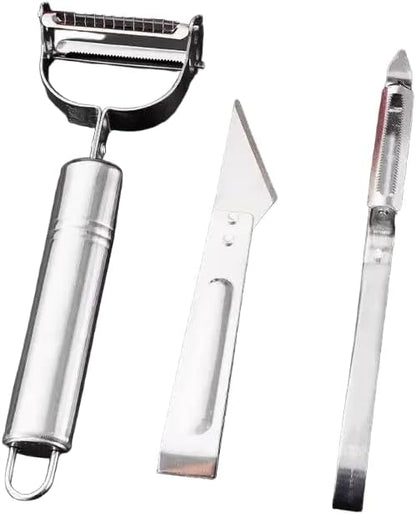 Apple and Potato Peeler 3-Piece Set, Stainless Steel Vegetable Peeler with Y-Shaped & Straight Blade, Includes Julienne Peeler for Effortless Peeling, Shredding of Carrots, Cucumbers