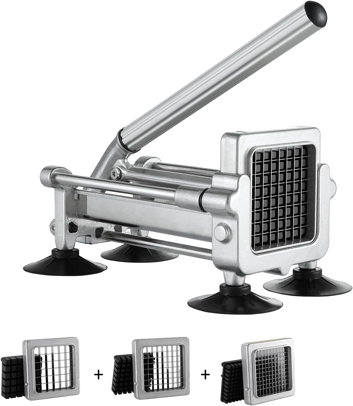 French Fry Cutter, Potato Slicer with 1/2", "3/8", "1/4 Stainless Steel Blades, Manual Potato Cutter Chopper with Suction Cups, Great for Potato, French Fries, Cucumber, Vegetables, Carrot