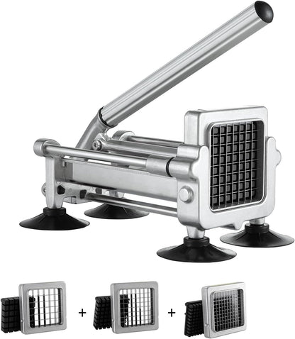 French Fry Cutter, Potato Slicer with 1/2", "3/8", "1/4 Stainless Steel Blades, Manual Potato Cutter Chopper with Suction Cups, Great for Potato, French Fries, Cucumber, Vegetables, Carrot
