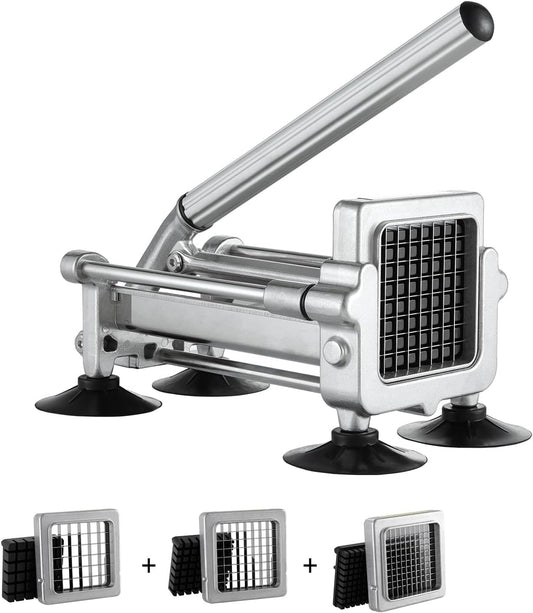 French Fry Cutter, Potato Slicer with 1/2", "3/8", "1/4 Stainless Steel Blades, Manual Potato Cutter Chopper with Suction Cups, Great for Potato, French Fries, Cucumber, Vegetables, Carrot