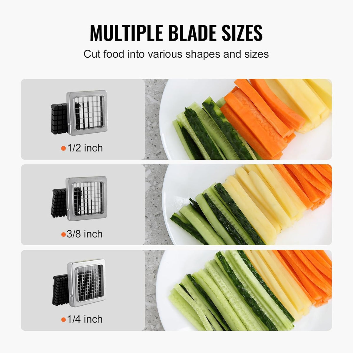 French Fry Cutter, Potato Slicer with 1/2", "3/8", "1/4 Stainless Steel Blades, Manual Potato Cutter Chopper with Suction Cups, Great for Potato, French Fries, Cucumber, Vegetables, Carrot