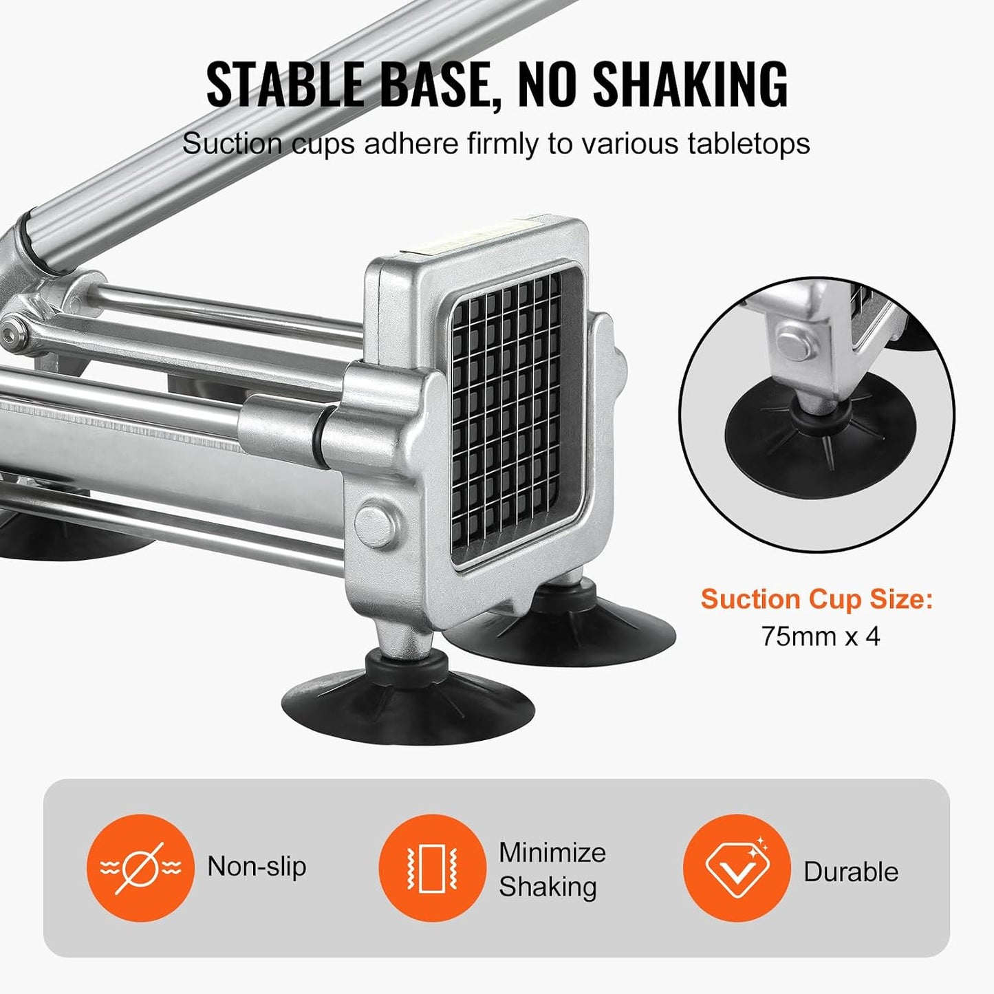 French Fry Cutter, Potato Slicer with 1/2", "3/8", "1/4 Stainless Steel Blades, Manual Potato Cutter Chopper with Suction Cups, Great for Potato, French Fries, Cucumber, Vegetables, Carrot
