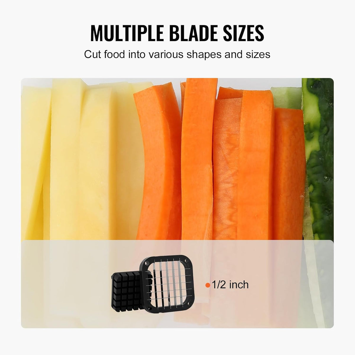 French Fry Cutter, Potato Slicer with 1/2", "3/8", "1/4 Stainless Steel Blades, Manual Potato Cutter Chopper with Suction Cups, Great for Potato, French Fries, Cucumber, Vegetables, Carrot