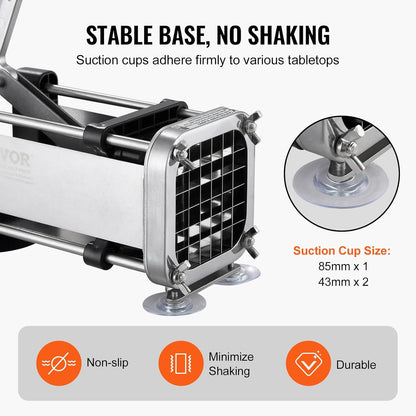 French Fry Cutter, Potato Slicer with 1/2", "3/8", "1/4 Stainless Steel Blades, Manual Potato Cutter Chopper with Suction Cups, Great for Potato, French Fries, Cucumber, Vegetables, Carrot