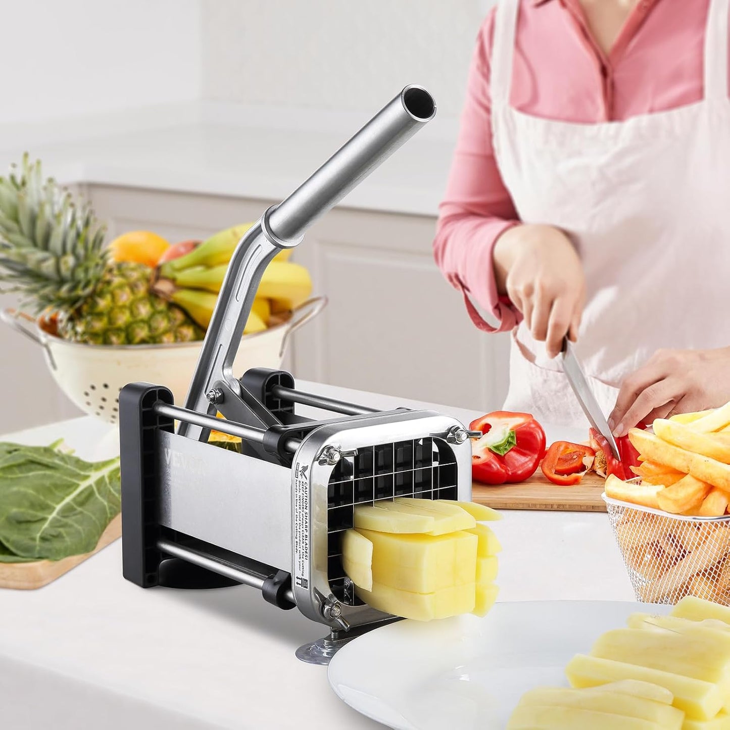 French Fry Cutter, Potato Slicer with 1/2", "3/8", "1/4 Stainless Steel Blades, Manual Potato Cutter Chopper with Suction Cups, Great for Potato, French Fries, Cucumber, Vegetables, Carrot