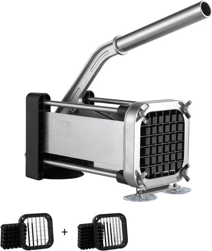French Fry Cutter, Potato Slicer with 1/2", "3/8", "1/4 Stainless Steel Blades, Manual Potato Cutter Chopper with Suction Cups, Great for Potato, French Fries, Cucumber, Vegetables, Carrot