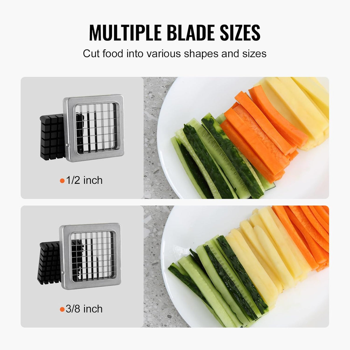 French Fry Cutter, Potato Slicer with 1/2", "3/8", "1/4 Stainless Steel Blades, Manual Potato Cutter Chopper with Suction Cups, Great for Potato, French Fries, Cucumber, Vegetables, Carrot