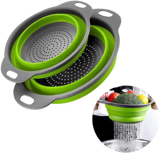 2 Pack Collapsible Colander Set, Foldable Collapsible Strainers for Kitchen, Small Round Colander with Base and Handles for Pasta, Fruit, Vegetables – Space-Saving Kitchen Strainer Baskets