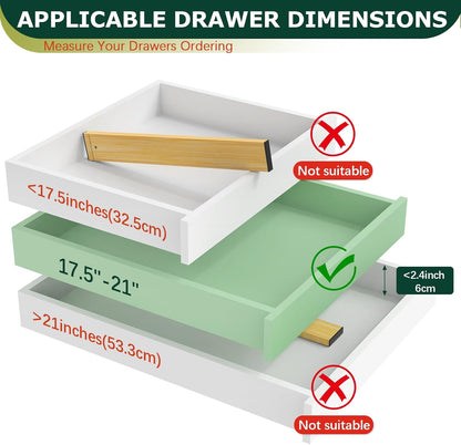 Kitchen Drawer Dividers 6 Pack Bamboo Drawer | 17-22" Adjustable, Spring Loaded, Expandable Utensil Organizer, Works in Kitchen, Dresser, Closet, Bathroom, Bedroom