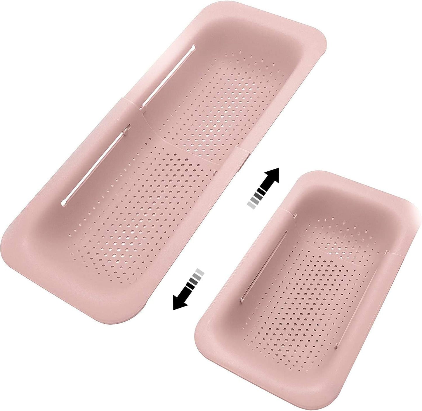 Collapsible Sink Colanders and Strainers Basket Over the Sink Colander Collapsible Colander Extendable Plastic Fruit Vegetable Strainer Drainer Basket for Kitchen (Length 14.3 inch-19.4 inch) (White)