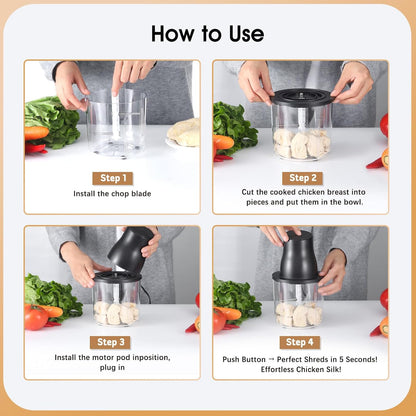 Food Processors, 2 IN 1 Electric Chicken Shredder &Food Chopper with 250W Copper Motor,1.5L Bowls & 2 Bi-Level Blades,One-Touch Electric Chicken Breast Shredder Tool-Smart Overheat Protection