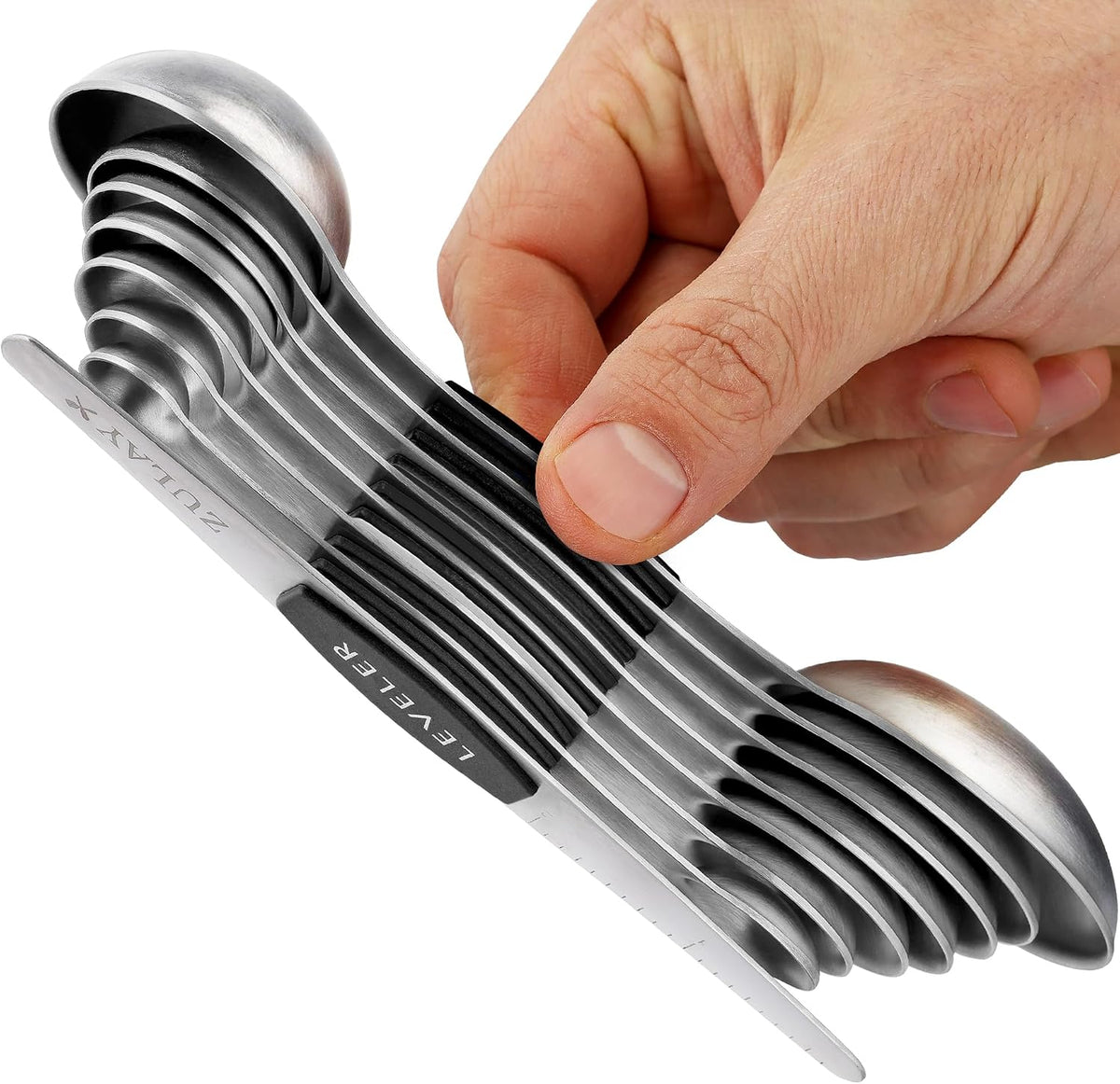 Stackable Magnetic Spoons Set of 8 - Dual Sided Magnetic Measuring Spoons Set Fits In Spice Jars - Stainless Steel Measuring Spoons Magnetic For Dry and Liquid Ingredients (Black)