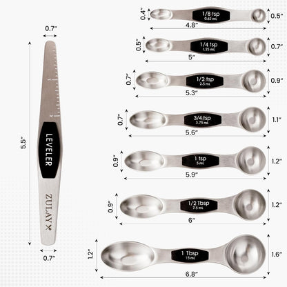 Stackable Magnetic Spoons Set of 8 - Dual Sided Magnetic Measuring Spoons Set Fits In Spice Jars - Stainless Steel Measuring Spoons Magnetic For Dry and Liquid Ingredients (Black)