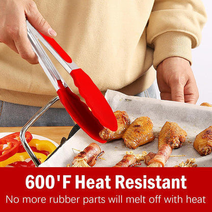 Silicone Kitchen Tongs for Cooking - 9+12 Inch Heat-Resistant Stainless Steel Cooking Tongs with Non-Slip Handle, Non-Scratch Tips for, BBQ, Salad & Air Fryer - 2-PieceRedSet