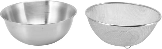 Stainless Steel Strainer Colander, Colander Large Metal Strainer for Kitchen, Colander Strainer Fine Mesh Strainer for Washing Vegetables, Fruit, Beans & Pasta(Basin+Mesh Sieve)