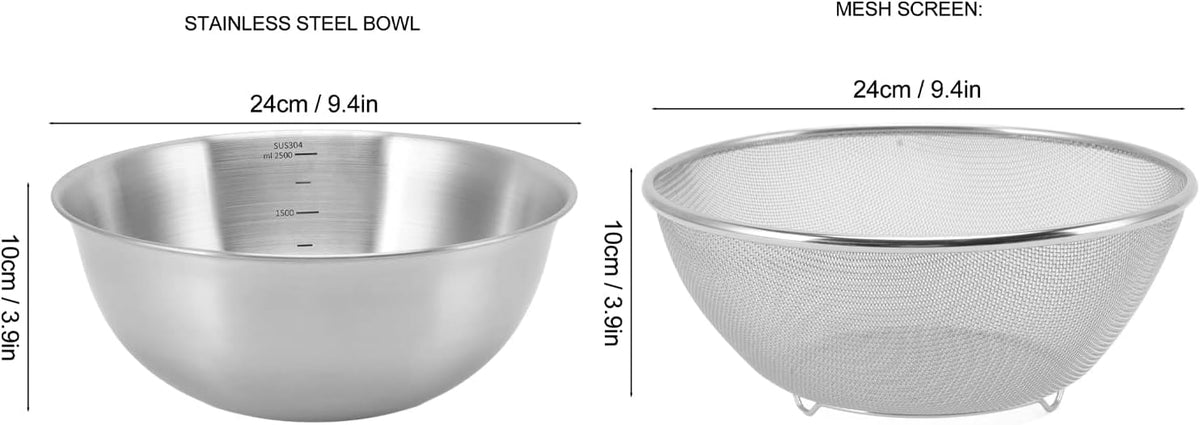 Stainless Steel Strainer Colander, Colander Large Metal Strainer for Kitchen, Colander Strainer Fine Mesh Strainer for Washing Vegetables, Fruit, Beans & Pasta(Basin+Mesh Sieve)