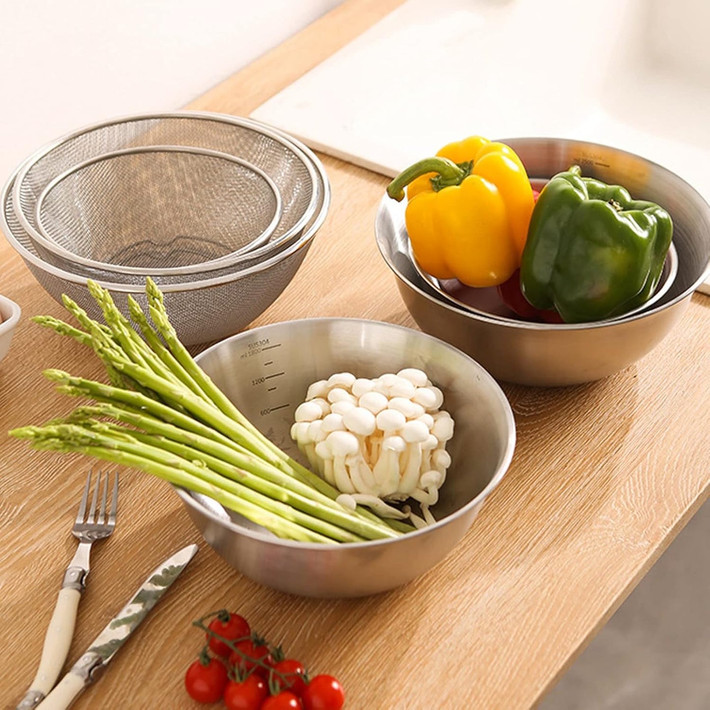 Stainless Steel Strainer Colander, Colander Large Metal Strainer for Kitchen, Colander Strainer Fine Mesh Strainer for Washing Vegetables, Fruit, Beans & Pasta(Basin+Mesh Sieve)