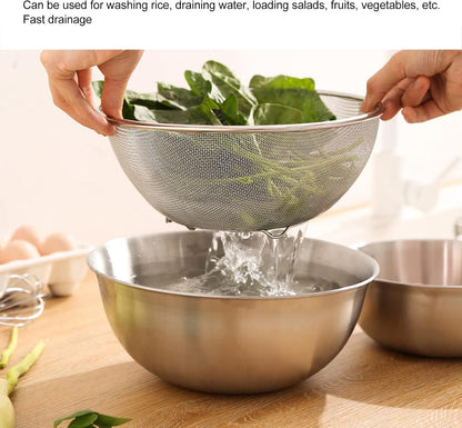 Stainless Steel Strainer Colander, Colander Large Metal Strainer for Kitchen, Colander Strainer Fine Mesh Strainer for Washing Vegetables, Fruit, Beans & Pasta(Basin+Mesh Sieve)