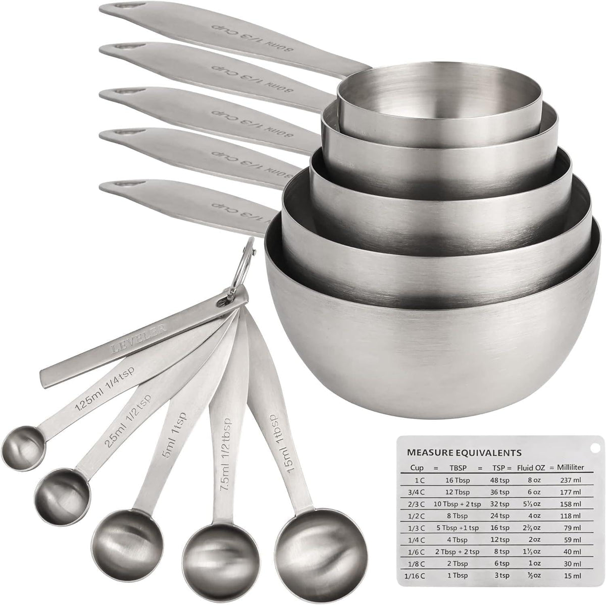 12-Piece Measuring Set, Stainless Steel Cups & Spoons