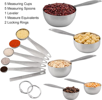 12-Piece Measuring Set, Stainless Steel Cups & Spoons