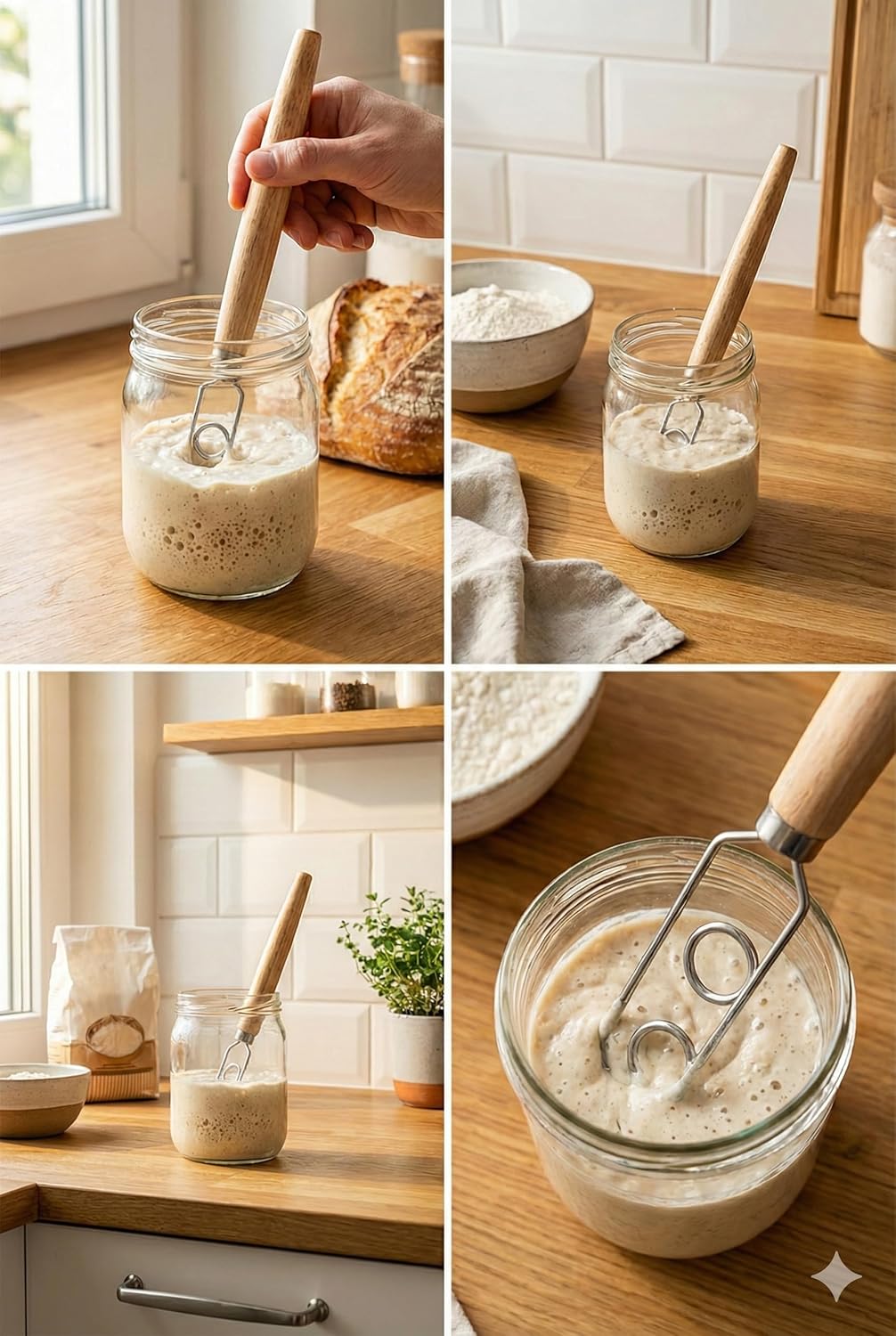 Sourdough Starter Stirring Hook and Danish Dough Whisk | Small Size to Fit in Jars | Improve the Mixing Standard Of Your Starter For Better Baking Results | .