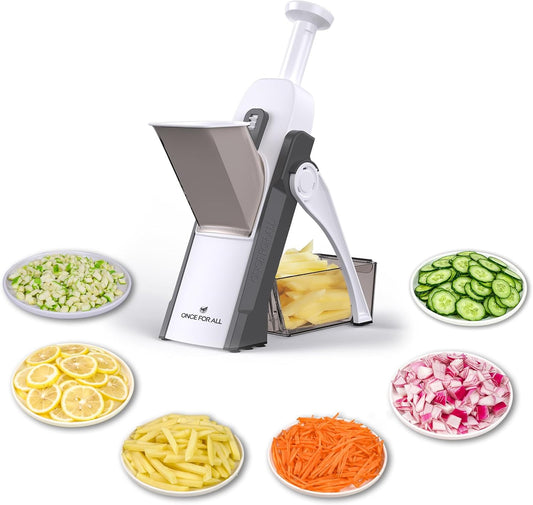 Safe Mandoline Slicer Kitchen, All in 1 Vegetable Slicer, Gray | Adjustable Thickness, Potato Slicer Veggie Chopper, Strips Julienne Dicer, French Fry Cutter, Dishwasher Safe, Kitchen Gift