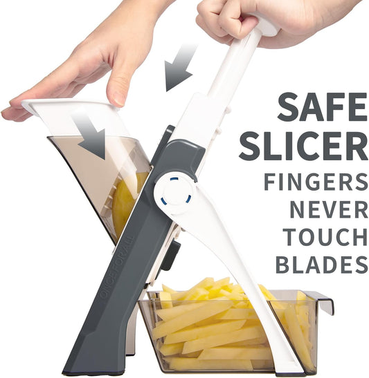 Safe Mandoline Slicer Kitchen, All in 1 Vegetable Slicer, Gray | Adjustable Thickness, Potato Slicer Veggie Chopper, Strips Julienne Dicer, French Fry Cutter, Dishwasher Safe, Kitchen Gift
