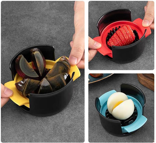 4-in-1 Stainless Steel Egg Slicer for Hard Boiled Eggs, Fruits & More – Effortless Egg Cutter for Salads, Sandwiches, Charcuterie Boards – (Perfect for Strawberries, Bananas, Grapes)