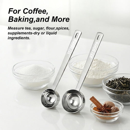 2PCS Coffee Scoop for Ground Coffee Stainless Steel Measuring Spoons Long Handle 30ml 6.4in and 15ml 5.7in Set for Deep Jars Beans Protein Powder Flour