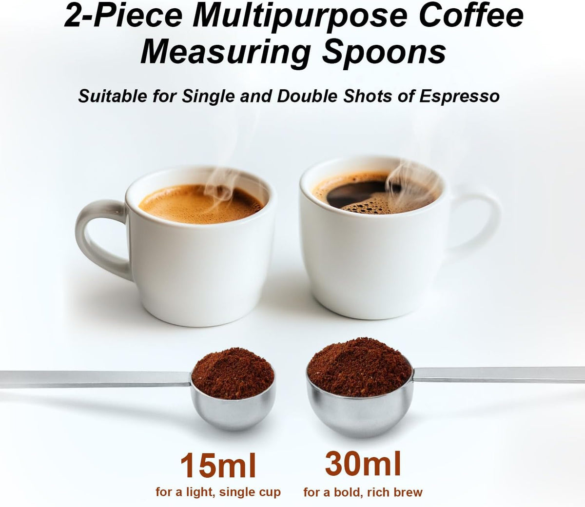 2PCS Coffee Scoop for Ground Coffee Stainless Steel Measuring Spoons Long Handle 30ml 6.4in and 15ml 5.7in Set for Deep Jars Beans Protein Powder Flour