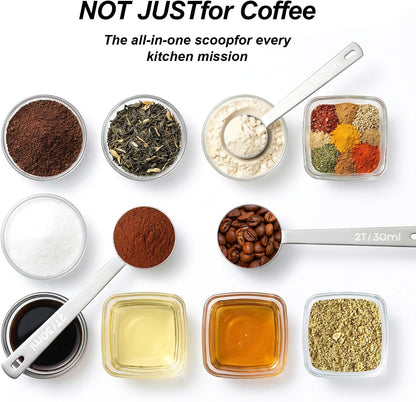 2PCS Coffee Scoop for Ground Coffee Stainless Steel Measuring Spoons Long Handle 30ml 6.4in and 15ml 5.7in Set for Deep Jars Beans Protein Powder Flour